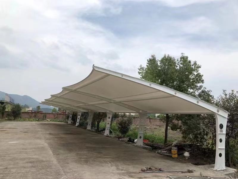 三门县小区改造停车棚工程，膜结构非机动车棚定制厂家-2